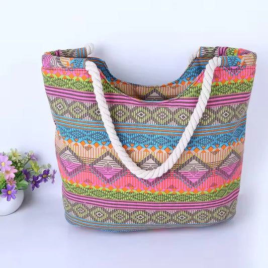 spacious design, perfect for carrying essentials on beach days or casual outings, durable canvas fabric, offering a stylish and practical accessory for warm-weather fashion 