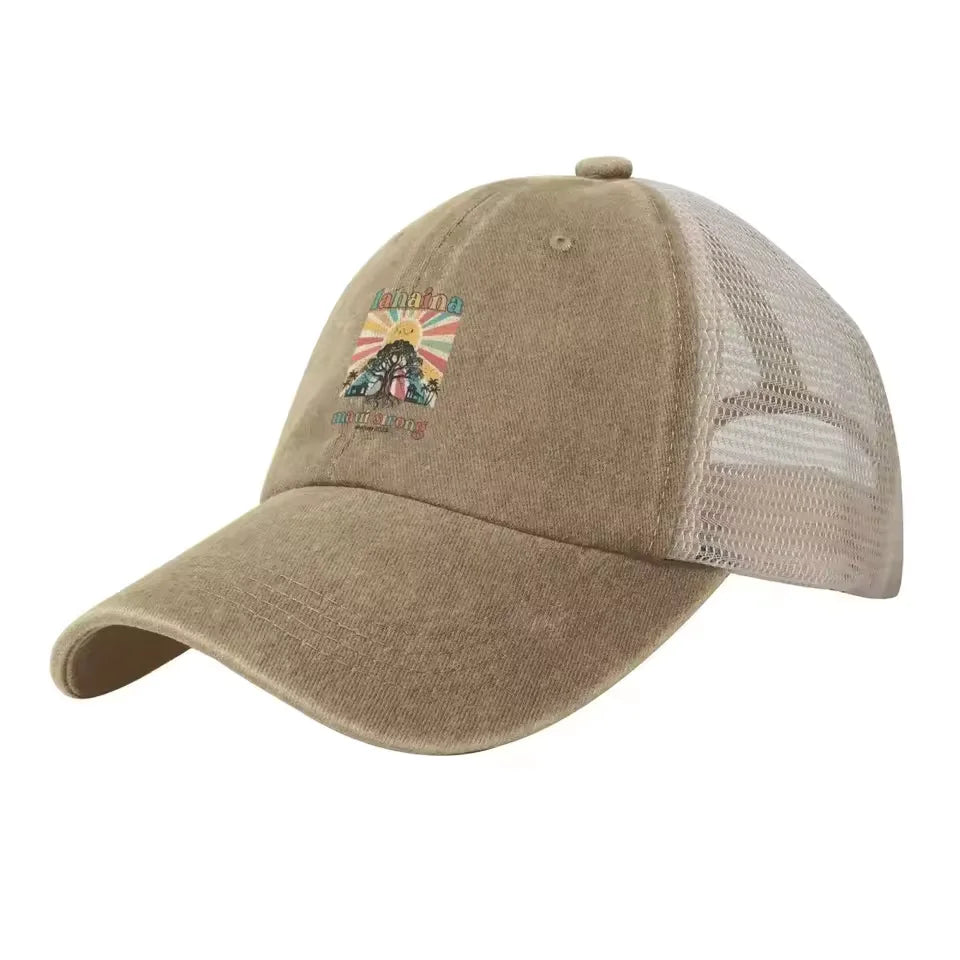 featuring an embroidered Lahaina design, ideal for sun protection and showcasing Hawaiian pride during outdoor activities or casual outings 